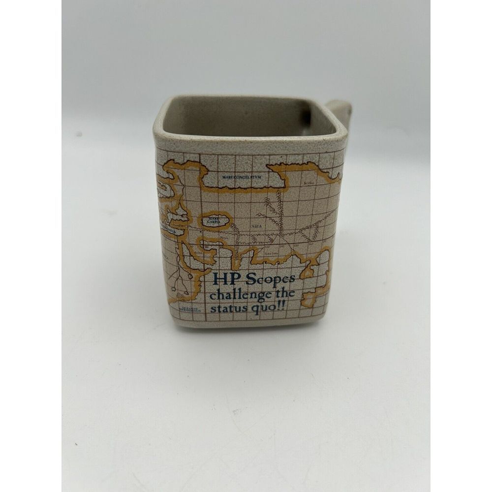 Vtg HP Hewlett Packard Scopes Coffee Mug Globe Square Advertising Retro MCM